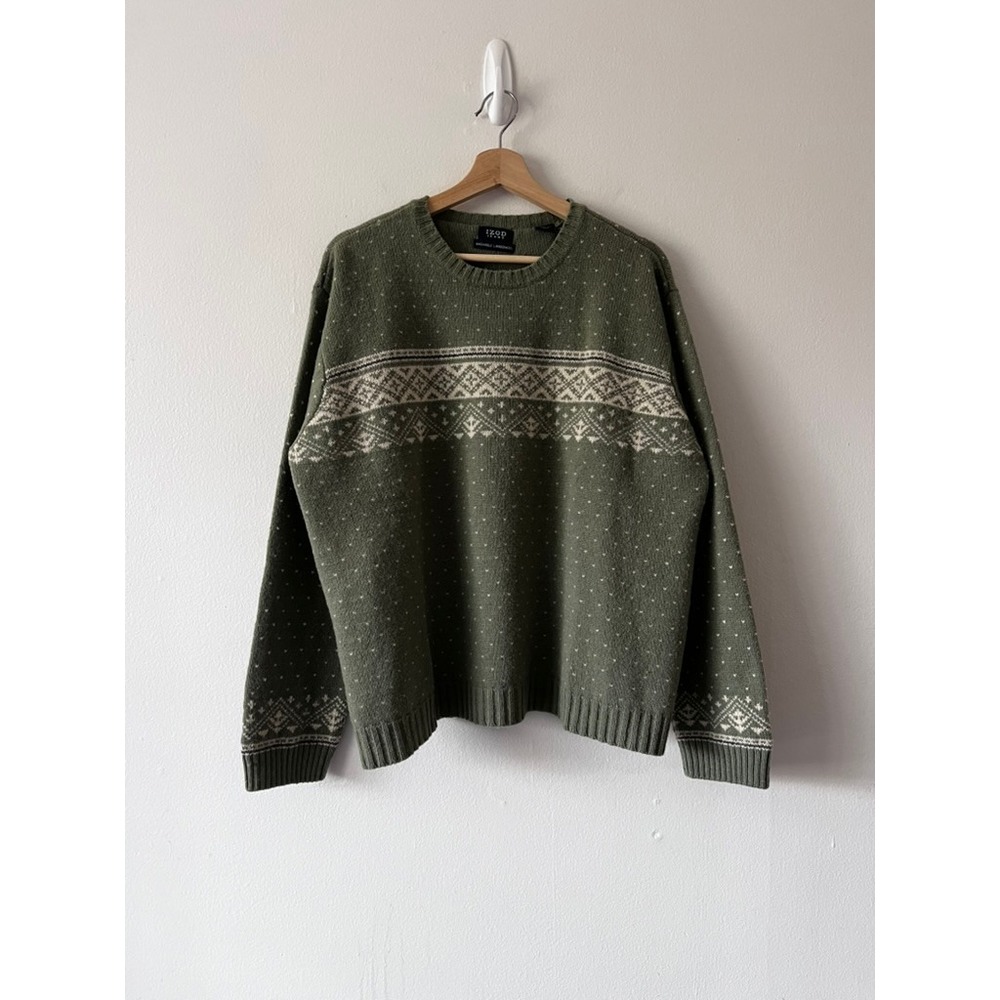 IZOD Jeans Vintage Washable Lambswool Fair Isle Crew Neck‎ Sweater size large